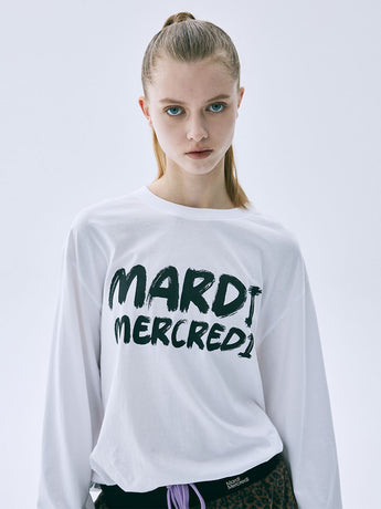 UNISEX TSHIRT LONG SLEEVE BRUSH LOGO CONTRAST_WHITE BLACK
