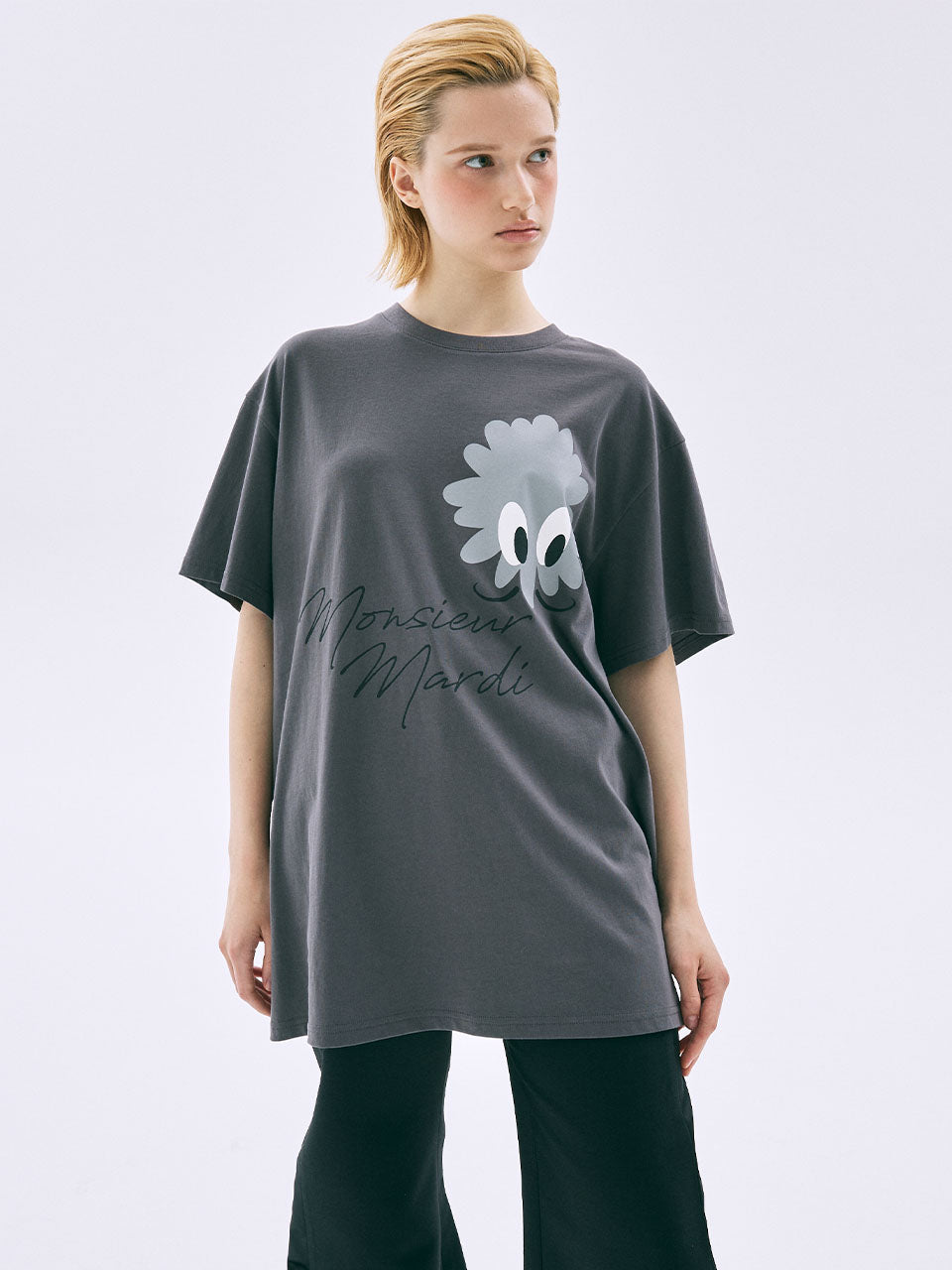 UNISEX TSHIRT MONSIEUR WITH LOGO_CHARCOAL