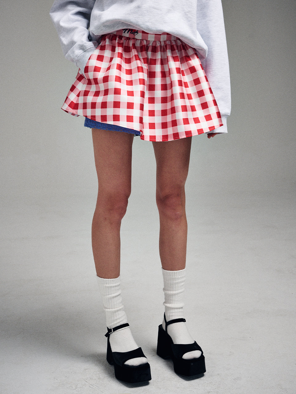 VOLUME MINI SKIRT MICADO GINGHAM PLAID_RED