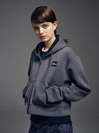 NEOPRENE CROPPED HOODY ZIP UP_CHARCOAL