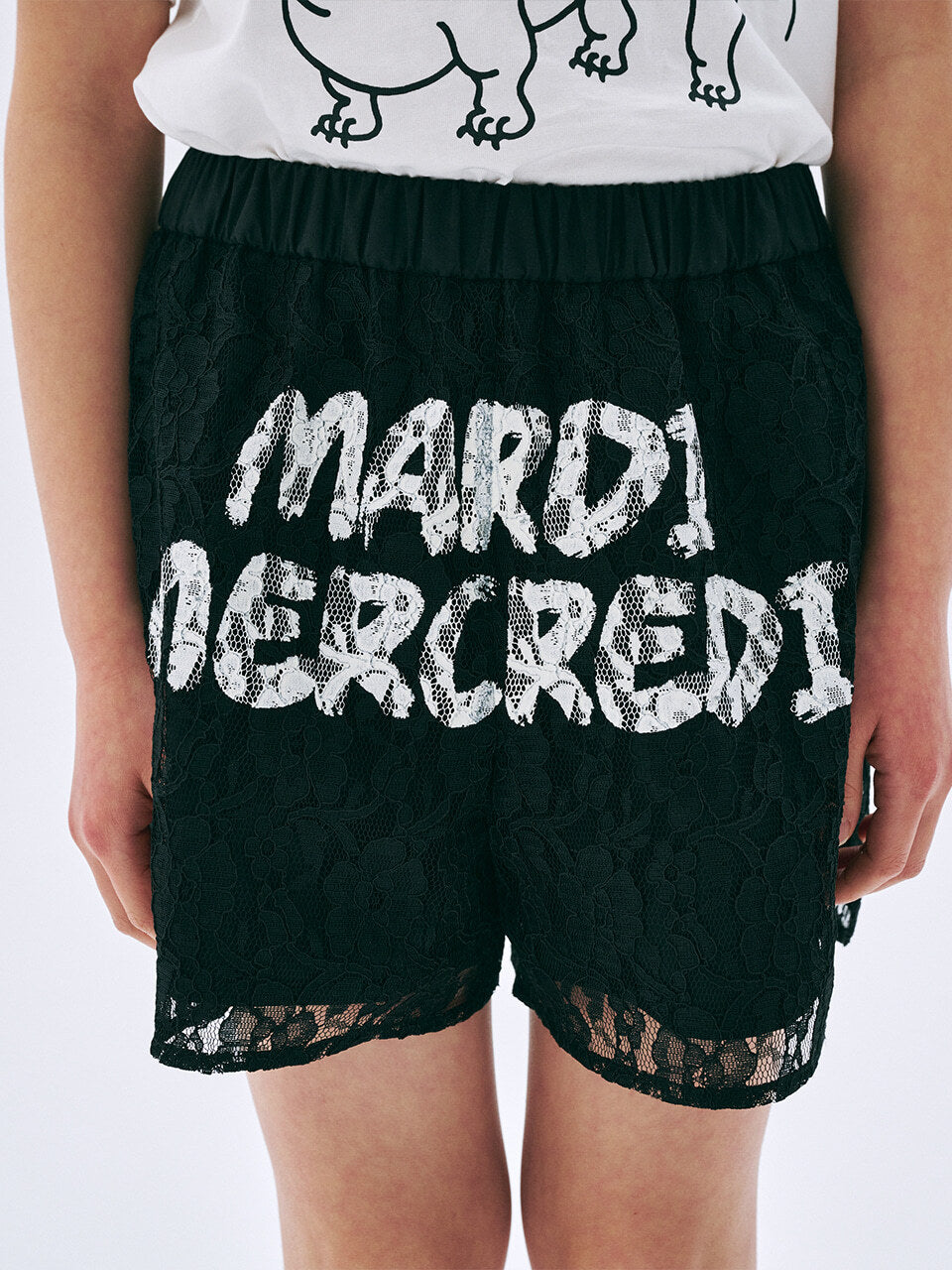 KIDS SHORTS BRUSH LOGO FLOWER LACE_BLACK