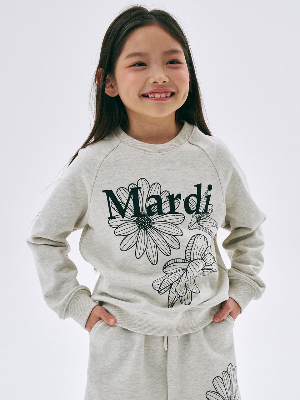 KIDS SWEATSHIRT TRIPLE FLOWER_OATMEAL BLACK