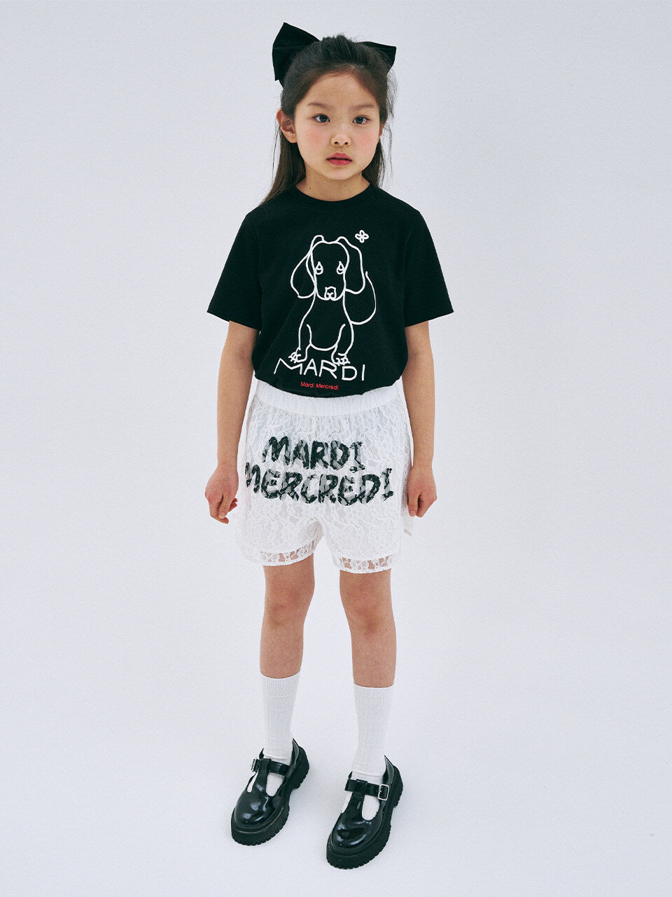 KIDS SHORTS BRUSH LOGO FLOWER LACE_IVORY