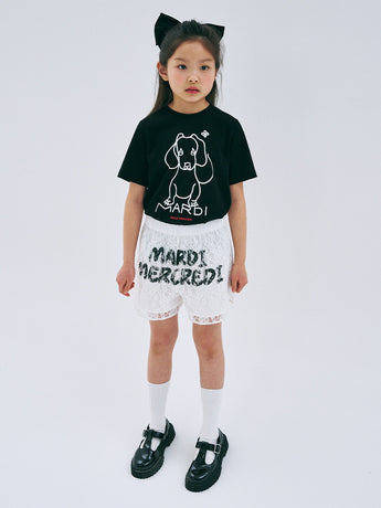 KIDS SHORTS BRUSH LOGO FLOWER LACE_IVORY