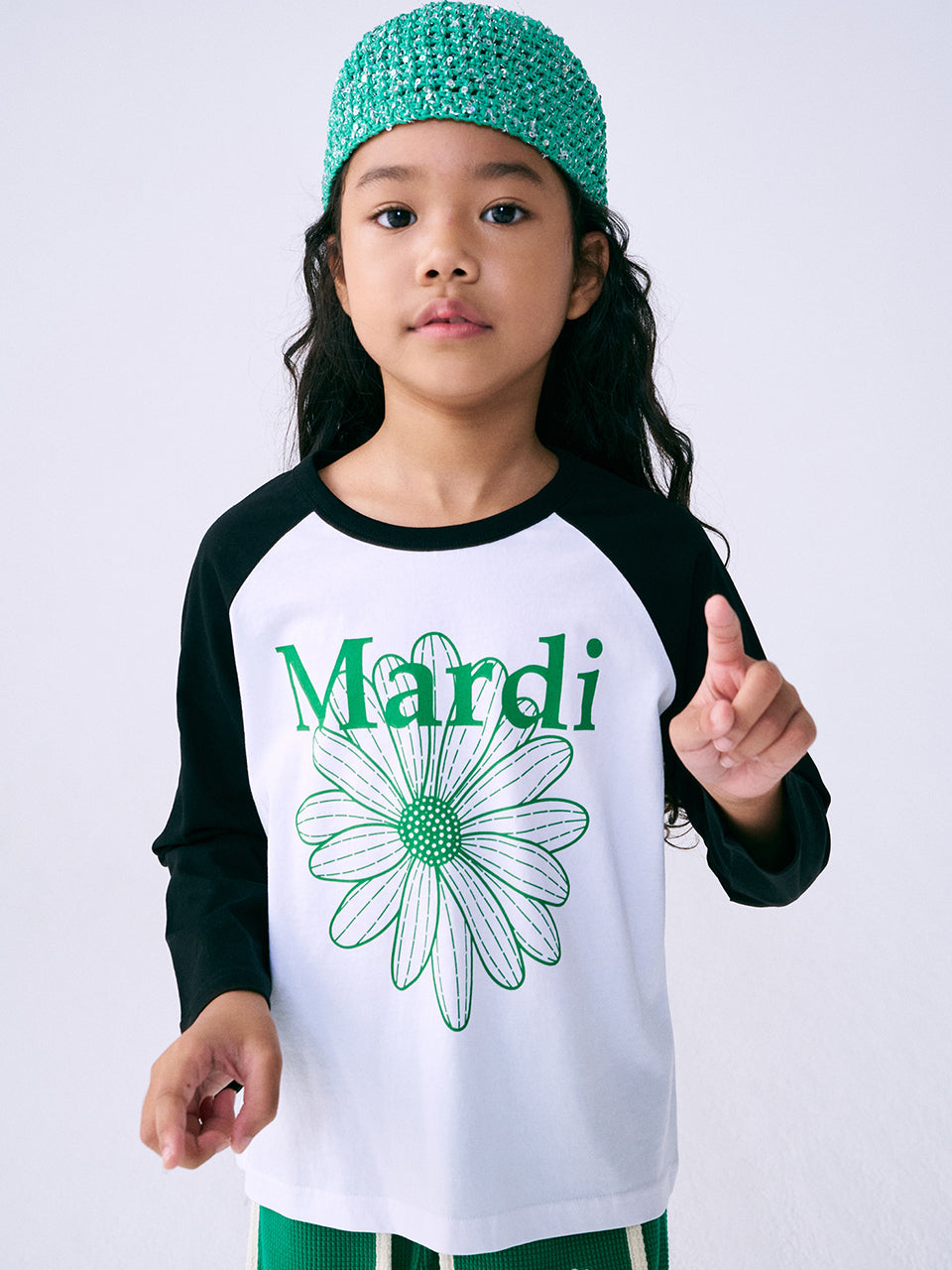 KIDS TSHIRT RAGLAN FLOWERMARDI_BLACK GREEN