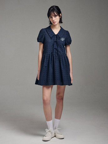 RIBBON MINI DRESS EYELET_NAVY