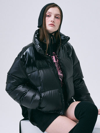 CROPPED DOWN JACKET COLOR BLOCK_BLACK