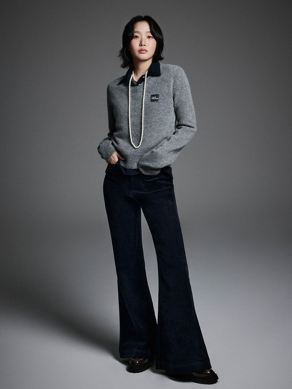 CORDUROY WIDE FLARE PANTS_NAVY