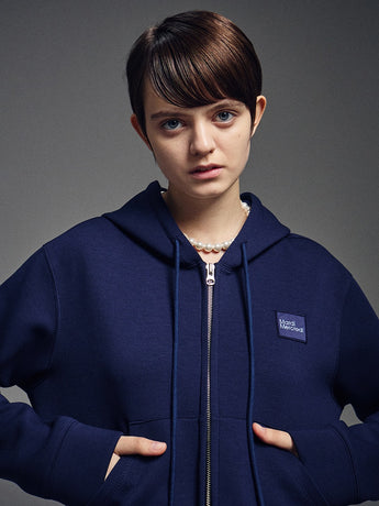 NEOPRENE CROPPED HOODY ZIP UP_NAVY