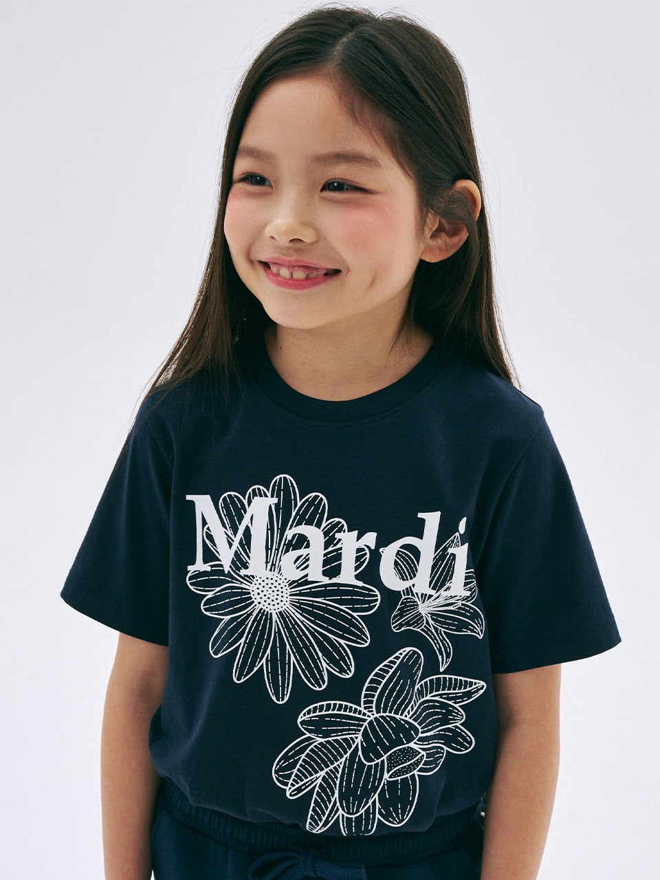KIDS TSHIRT TRIPLE FLOWER_NAVY WHITE