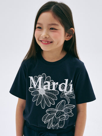 KIDS TSHIRT TRIPLE FLOWER_NAVY WHITE