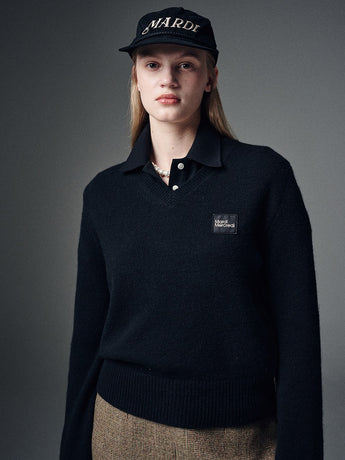 RACCOON BLENDED V NECK SQUARE LOGO_BLACK