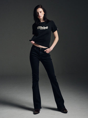 DENIM BOOTS CUT MID RISE PANTS_BLACK