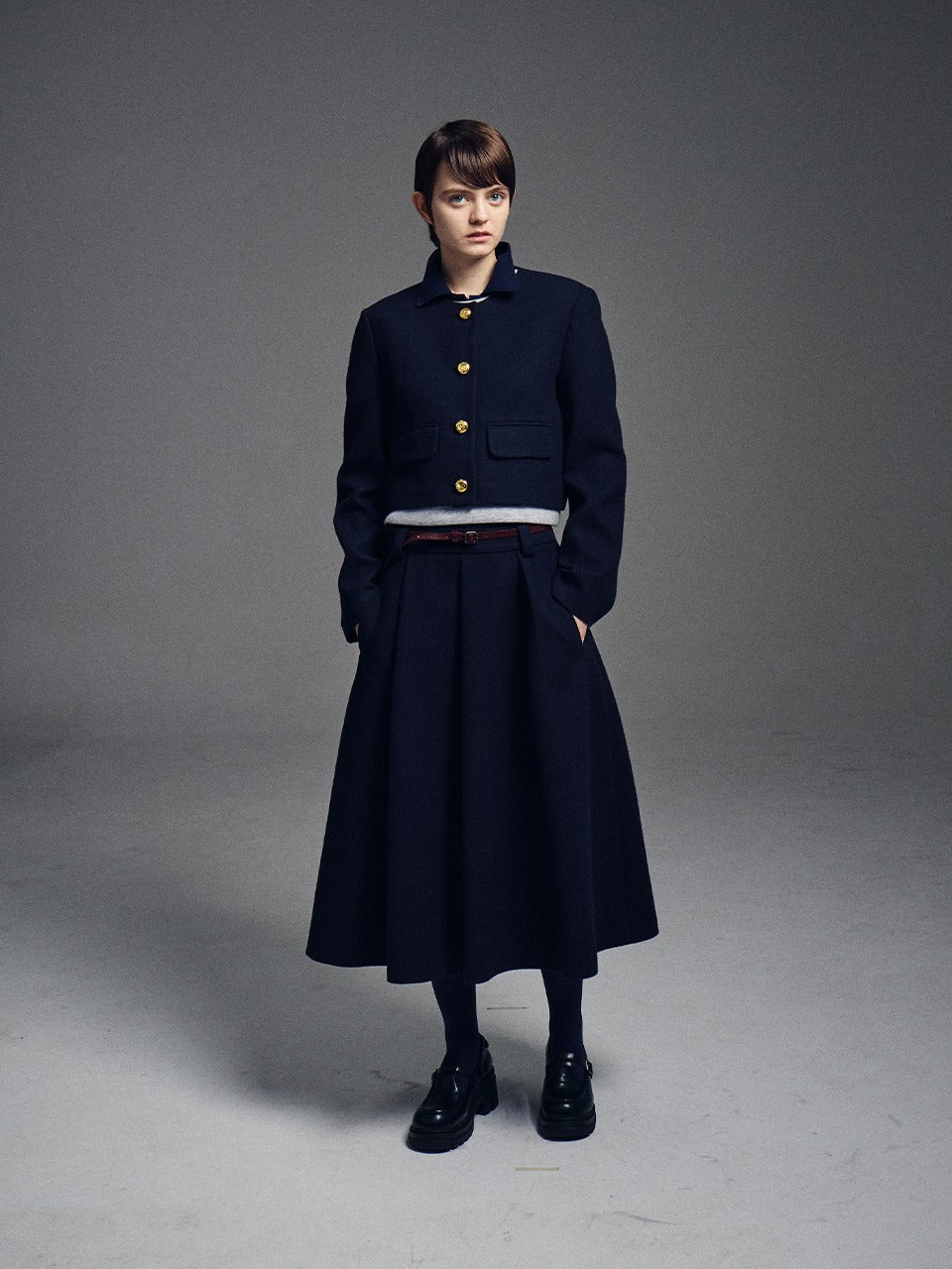 WOOL MAXI FLARE SKIRT_NAVY