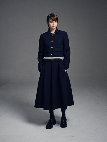 WOOL MAXI FLARE SKIRT_NAVY