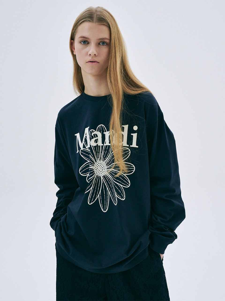 UNISEX TSHIRT LONG SLEEVE FLOWERMARDI_NAVY IVORY