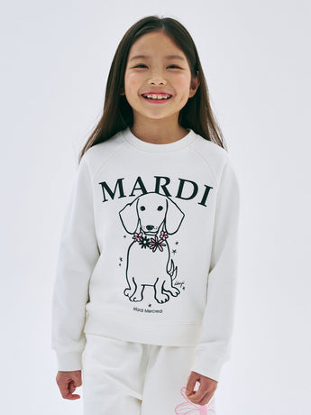 KIDS SWEATSHIRT SWING THE TAIL DDANJI FLOWER NECKLACE_WHITE PINK
