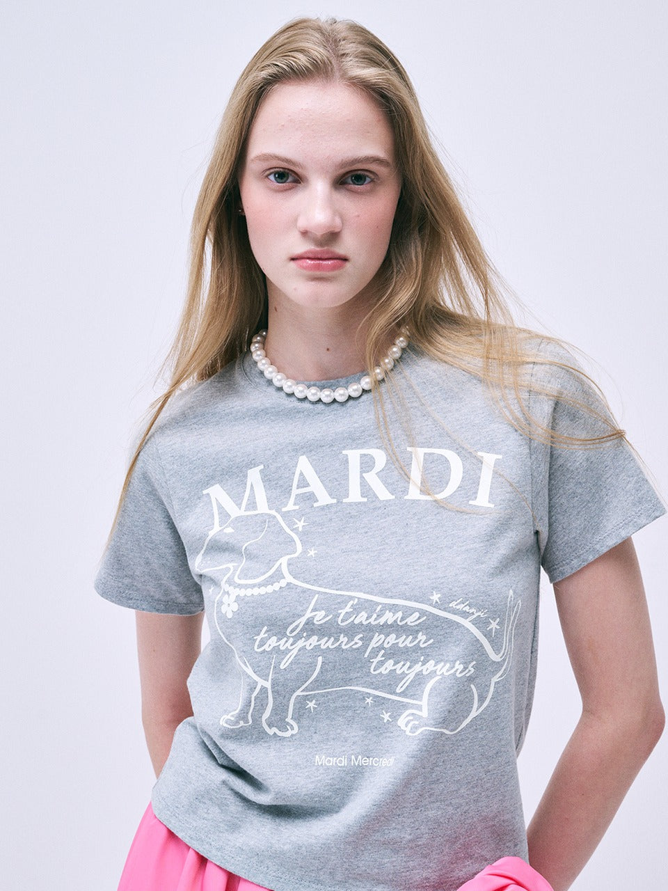 SLIM TSHIRT SWING THE TAIL DDANJI FLOWER CHOKER_GREY IVORY