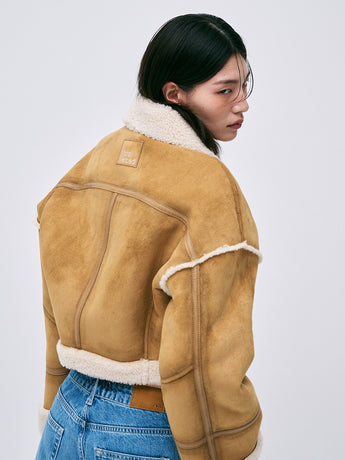 SHEARLING CROPPED MUSTANG JACKET_CAMEL