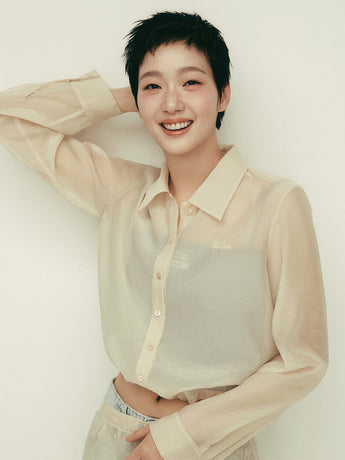 SHEER CROPPED BLOUSE STRING_CREAM