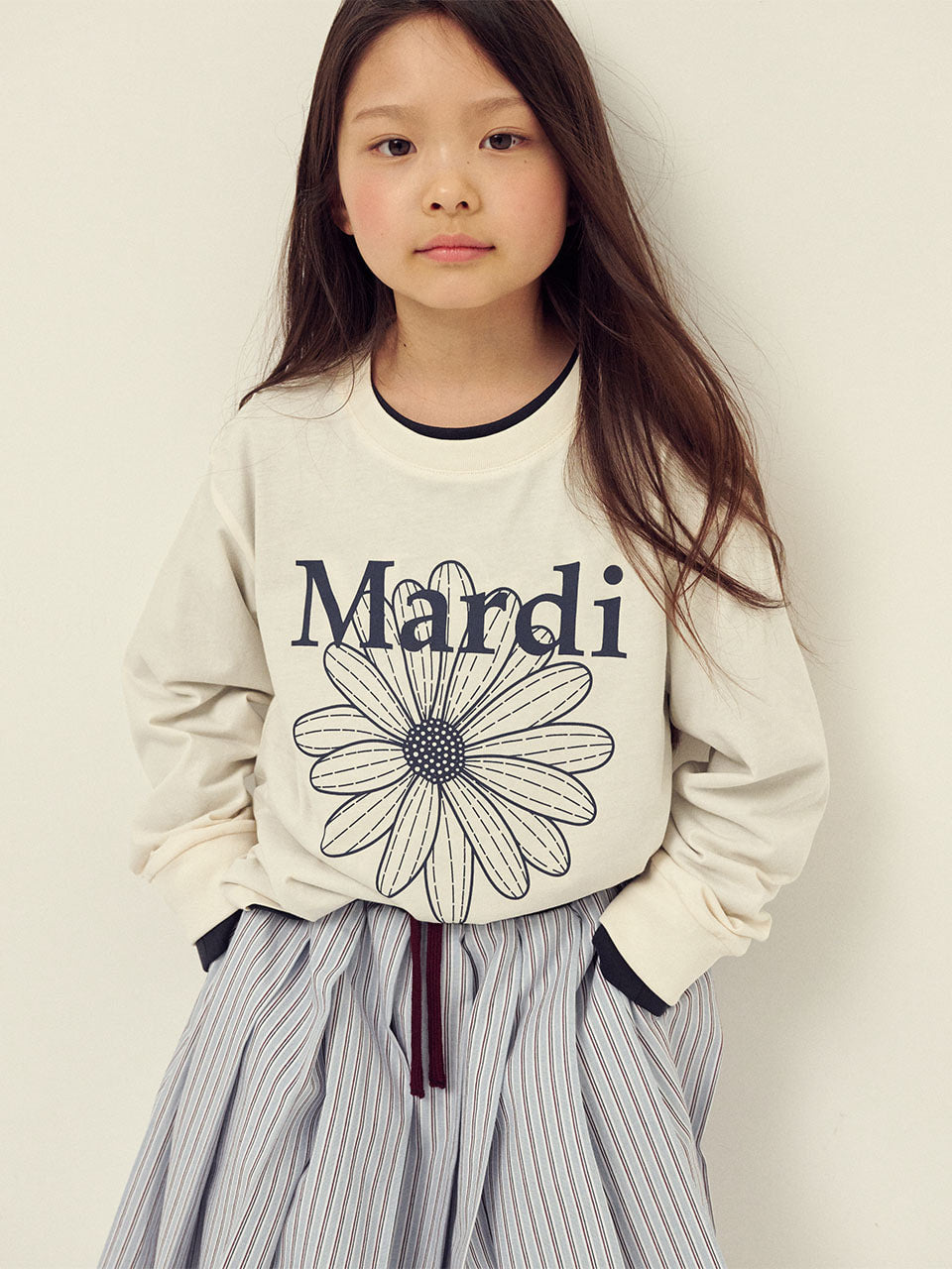 KIDS TSHIRT LONG SLEEVE FLOWERMARDI_CREAM NAVY