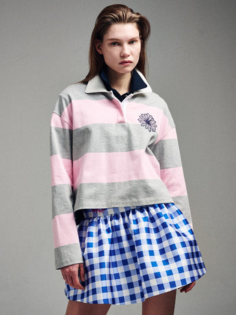 RUGBY SHIRT STRIPE FLOWER_GREY PINK