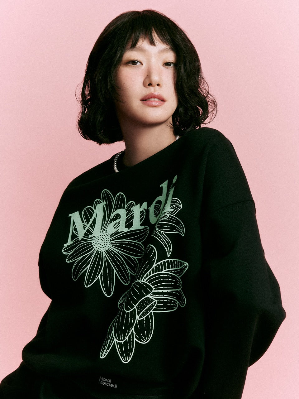 SWEATSHIRT TRIPLE FLOWER_BLACK MINT