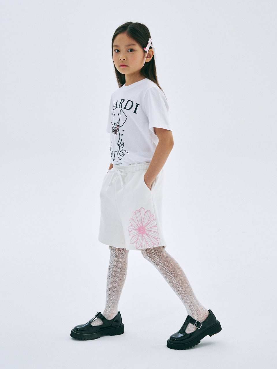 KIDS SWEAT SHORTS FLOWER_WHITE PINK