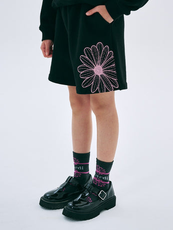 KIDS SWEAT SHORTS FLOWER_BLACK PINK