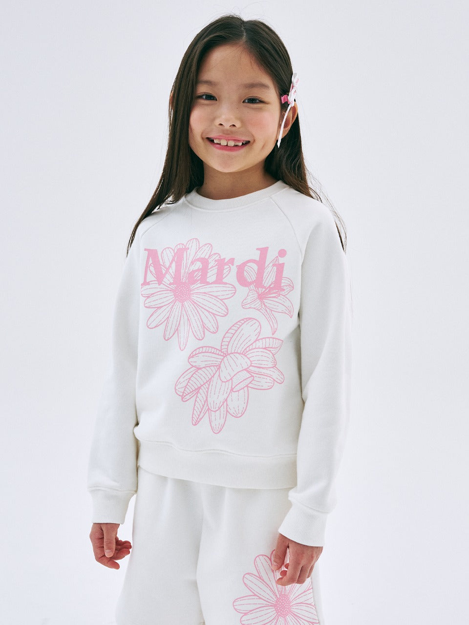 KIDS SWEATSHIRT TRIPLE FLOWER_WHITE PINK